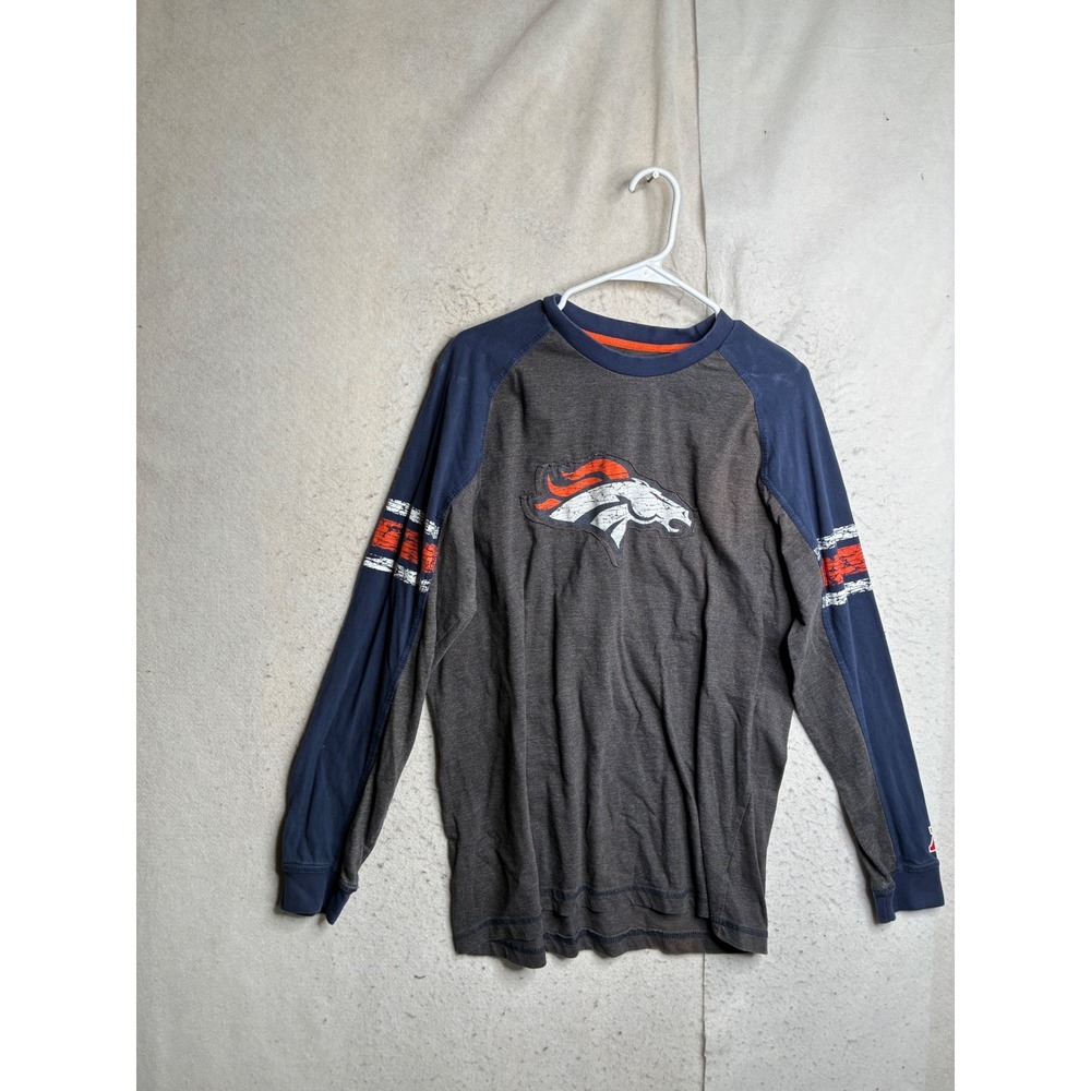 NFL Team Apparel Denver Broncos Raglan Long Sleeve Shirt Gray Blue Mens XL